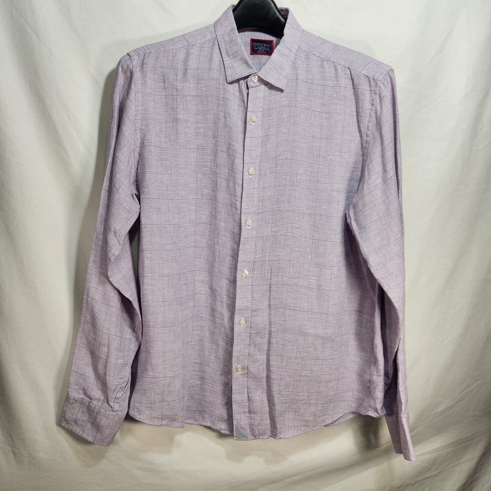 UNTUCKit Torontel WR Shirt Mens XL‎ 100% Linen Purple Long Sleeve Button Down